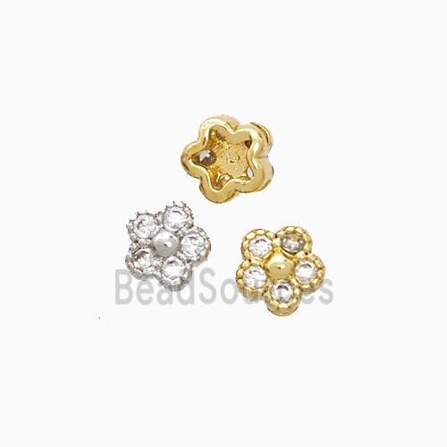 Copper Flower Beads Pave Zirconia Mixed