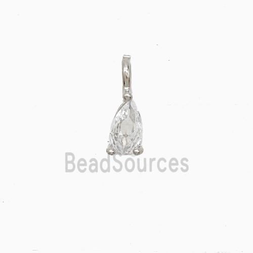 Copper Teardrop Pendant Pave Zirconia Platinum Plated