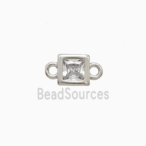 Copper Square Connector Pave Zirconia Platinum Plated