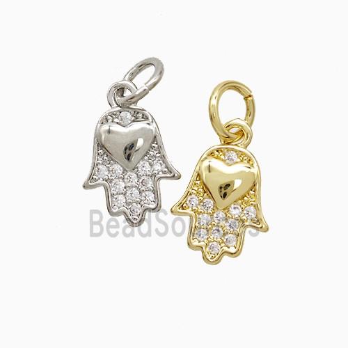 Copper Hamsahand Pendant Pave Zirconia Mixed