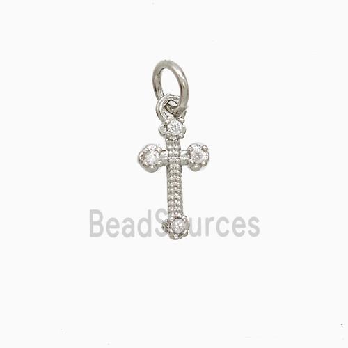 Copper Cross Pendant Pave Zirconia Platinum Plated