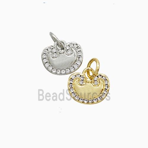 Chinese Lucky Lock Charms Copper Pendant Pave Zirconia Mixed