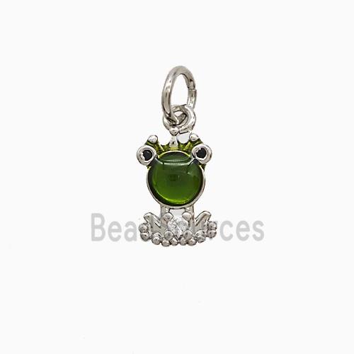 Copper Frog Pendant Pave Green Jade Platinum Plated