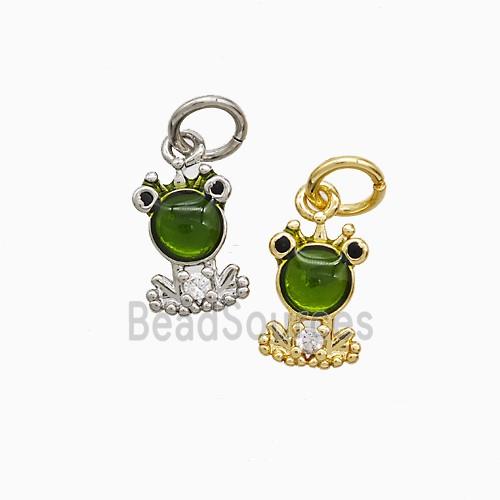 Copper Frog Pendant Pave Green Jade Mixed
