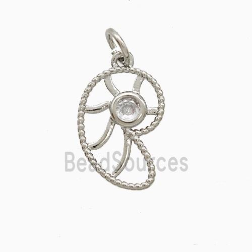 Copper Spiral Shell Pendant Pave Zirconia Platinum Plated
