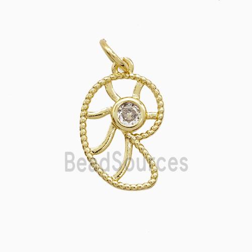 Copper Spiral Shell Pendant Pave Zirconia Gold Plated