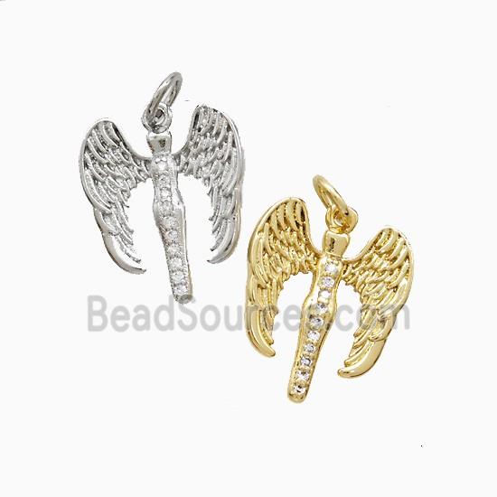 Copper Angel Wings Pendant Pave Zirconia Mixed