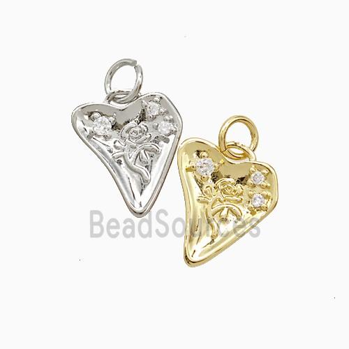 Copper Heart Flower Pendant Pave Zirconia Mixed