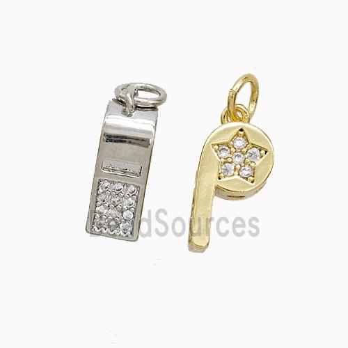 Copper Whistle Pendant Pave Zirconia Star Mixed
