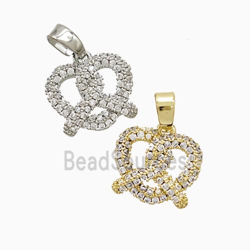 Copper Pretzel Heart Pendant Pave Zirconia Mixed