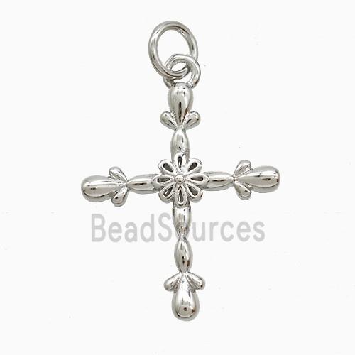 Copper Cross Pendant Flower Platinum Plated