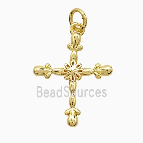 Copper Cross Pendant Flower Gold Plated
