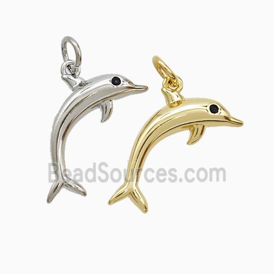Copper Dolphin Pendant Pave Zirconia Mixed