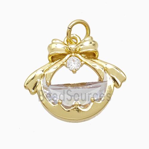Copper Bowknot Pendant Pave Crystal Glass Gold Plated