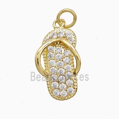 Copper Slipper Pendant Pave Zirconia Shoe Gold Plated