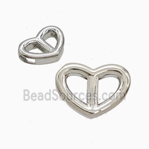 Copper Heart Beads Flat Hole Platinum Plated