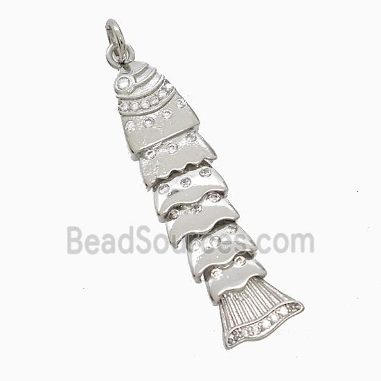 Copper Fish Pendant Pave Zirconia Platinum Plated