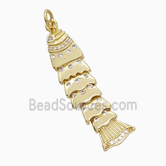 Copper Fish Pendant Pave Zirconia Gold Plated