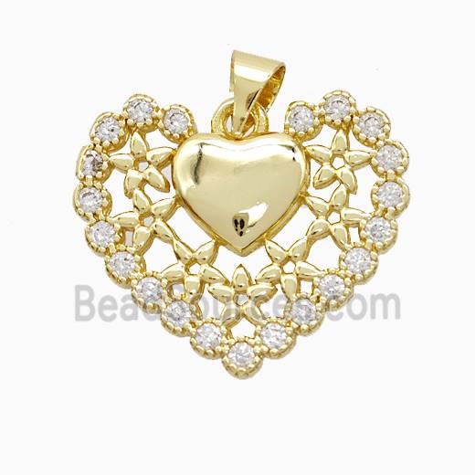 Copper Heart Pendant Pave Zirconia Gold Plated