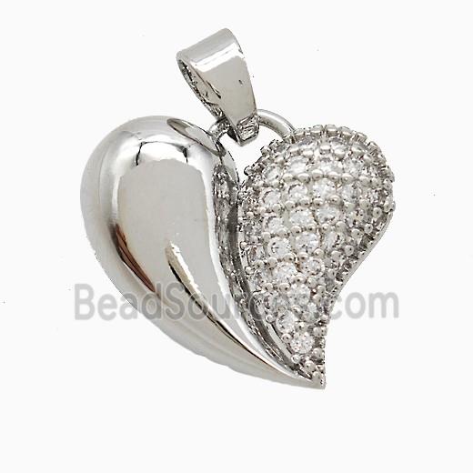 Copper Heart Pendant Pave Zirconia Platinum Plated