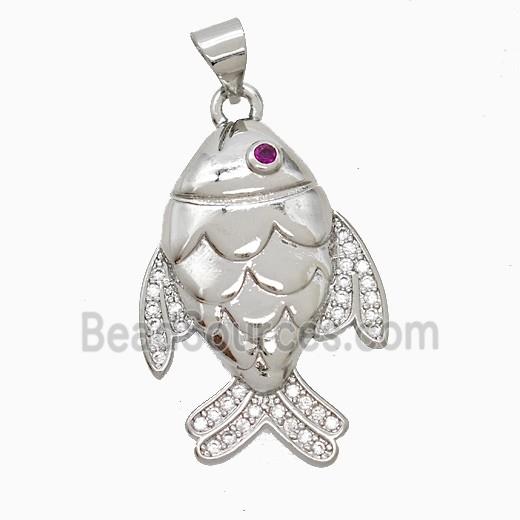 Copper Fish Pendant Pave Zirconia Platinum Plated