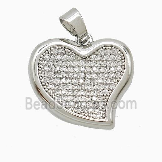 Copper Heart Pendant Pave Zirconia Platinum Plated