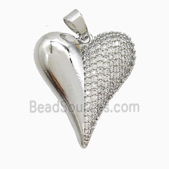 Copper Heart Pendant Pave Zirconia Platinum Plated