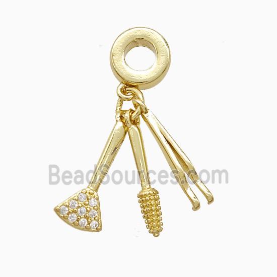 Brush And Nipper Copper Pendant Pave Zirconia Gold Plated