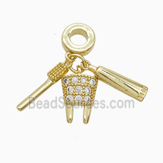 Toothbrush And Toothpaste Cup Copper Pendant Pave Zirconia Gold Plated