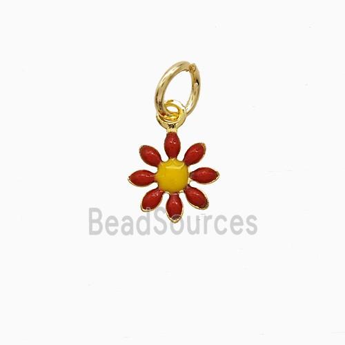 Copper Flower Pendant Red Enamel Gold Plated