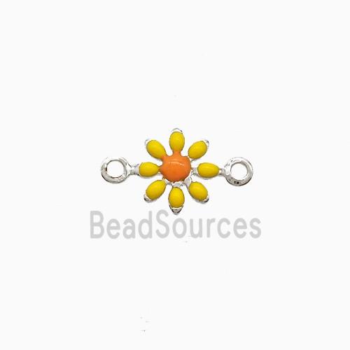 Copper Flower Connector Yellow Enamel Platinum Plated
