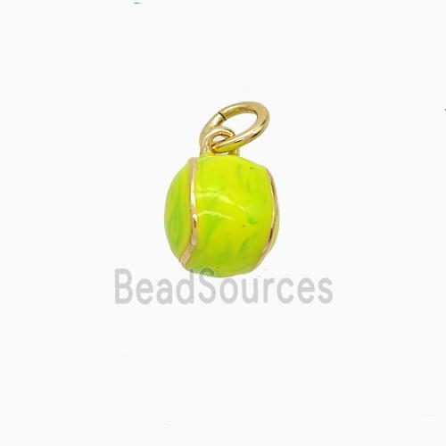 Copper Tennis Ball Pendant Olive Enamel Gold Plated