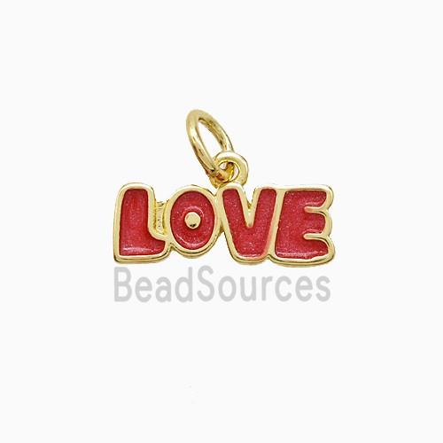 Copper LOVE Pendant Red Painted Gold Plated