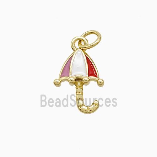 Copper Umbrella Pendant Multicolor Enamel Gold Plated