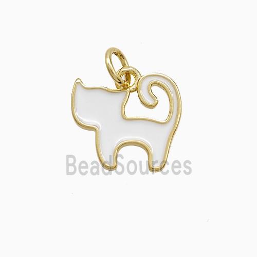 Copper Cat Pendant White Enamel Gold Plated