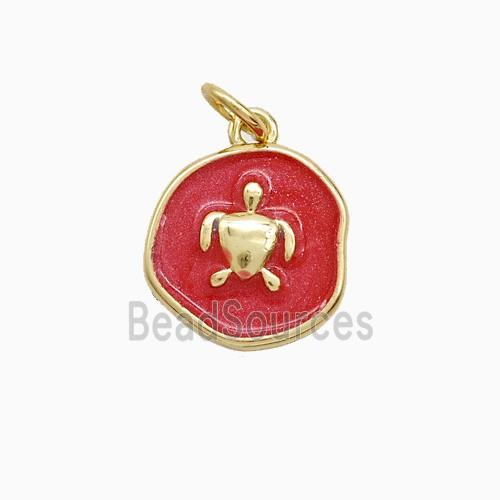 Copper Tortoise Pendant Red Painted Gold Plated