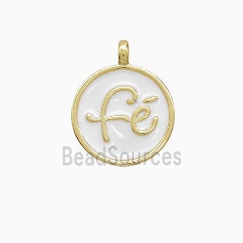 Copper Fe Pendant White Enamel Gold Plated