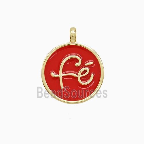 Copper Fe Pendant Red Enamel Gold Plated