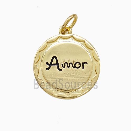Copper Amor Pendant Black Enamel Gold Plated