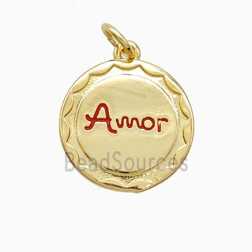 Copper Amor Pendant Red Enamel Gold Plated