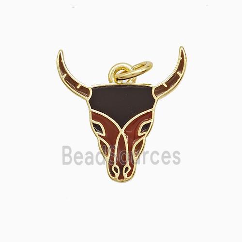 Copper Bullhead Pendant Black Red Enamel Gold Plated