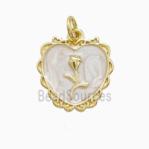 Copper Flower Heart Pendant White Painted Gold Plated