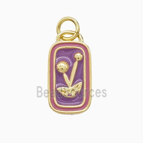 Copper Flower Pendant Purple Enamel Gold Plated