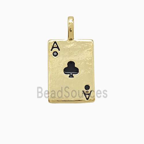 Playing Card Charms Copper ACE Clubs Pendant Pave Zirconia Black Enamel Gold Plated