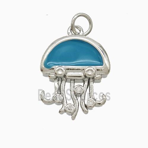 Copper Jellyfish Pendant Blue Enamel Platinum Plated