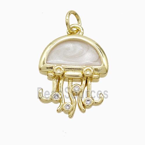 Copper Jellyfish Pendant White Enamel Gold Plated