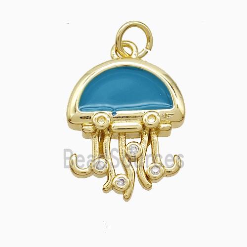 Copper Jellyfish Pendant Blue Enamel Gold Plated