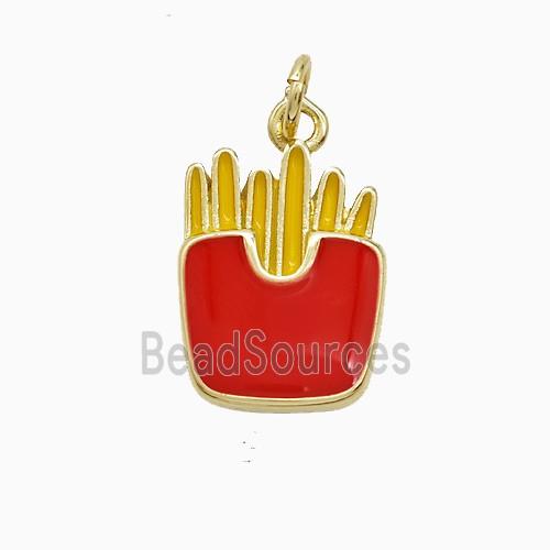 French Fries Charms Copper Pendant Red Enamel Gold Plated