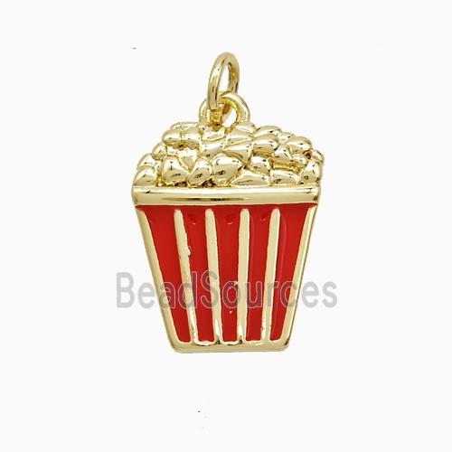 Popcorn Charms Copper Pendant Red Enamel Gold Plated