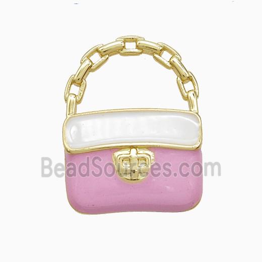Copper Handbag Pendant Pink Enamel Gold Plated